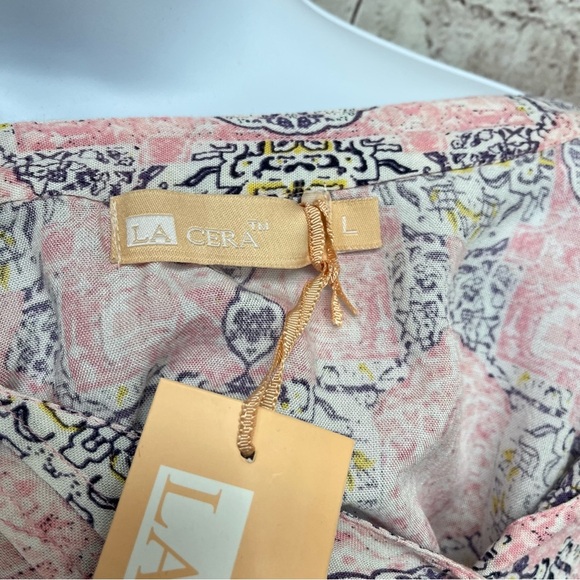 La Cera Pink Damask Print Button Long Sleeve Blouse - Picture 8 of 12